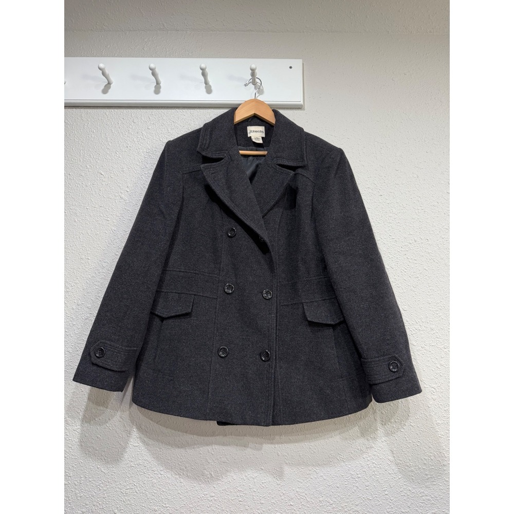 St. John's Bay Charcoal Wool Cashmere Pea Coat XL Quiet Luxury Minimal Preppy